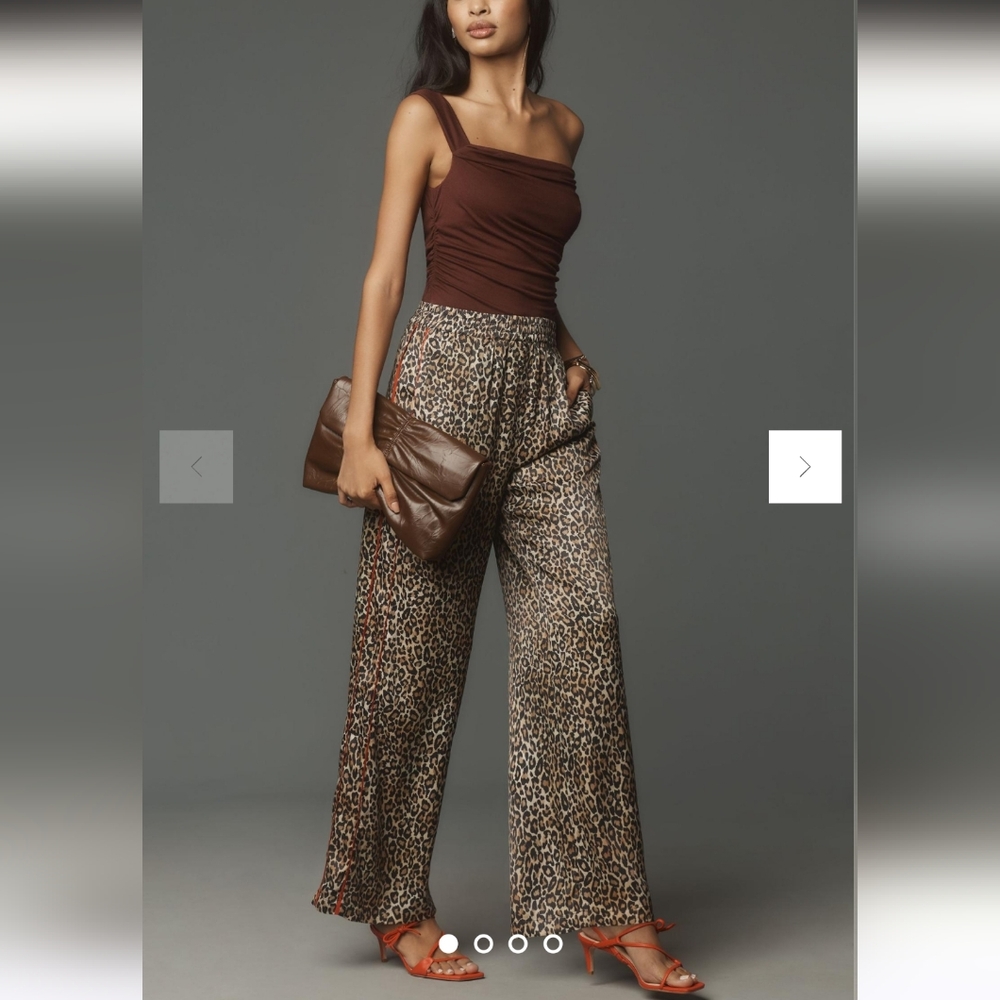 Anthropologie Leopard Pull On Satin‎ Pants size M